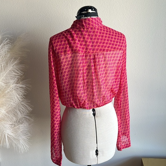 free people pink print cropped sheer top - Picture 2 of 12